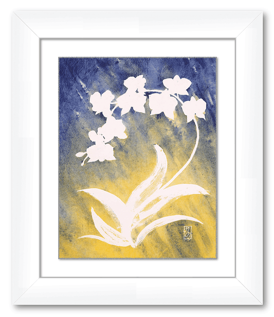 Orchid Silhouette on Blue and Yellow Watercolor Painting